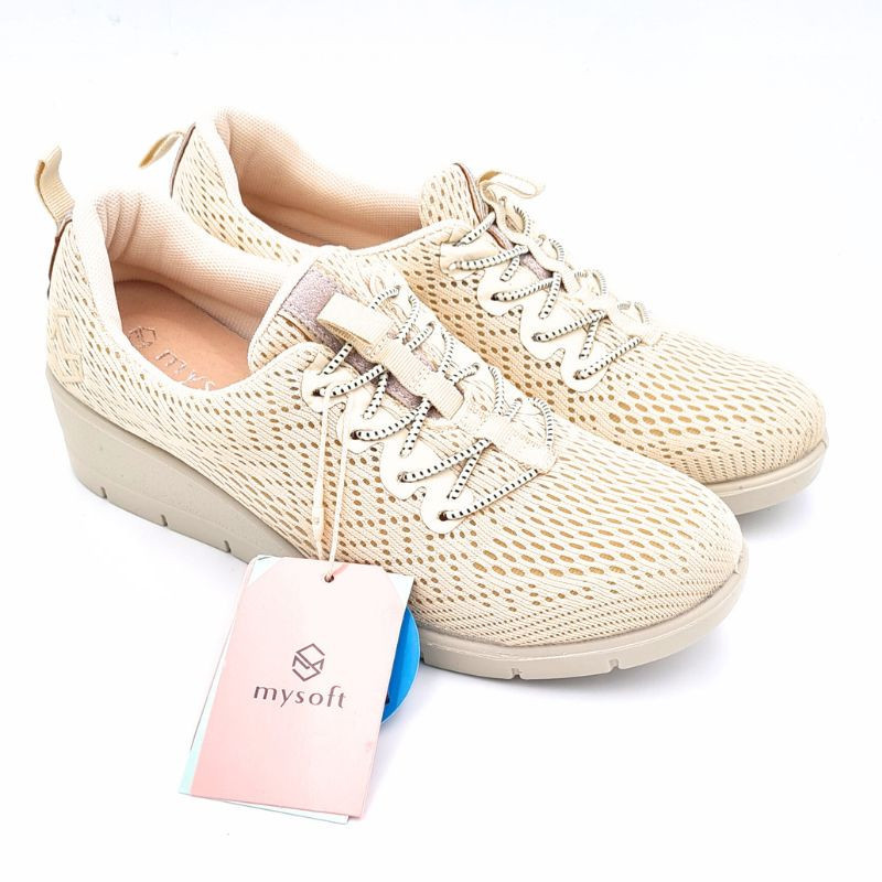 Deportivo casual mujer flexible ultraligero planta acolchada sin cordones ajuste en el empeine color beige MYSOFT