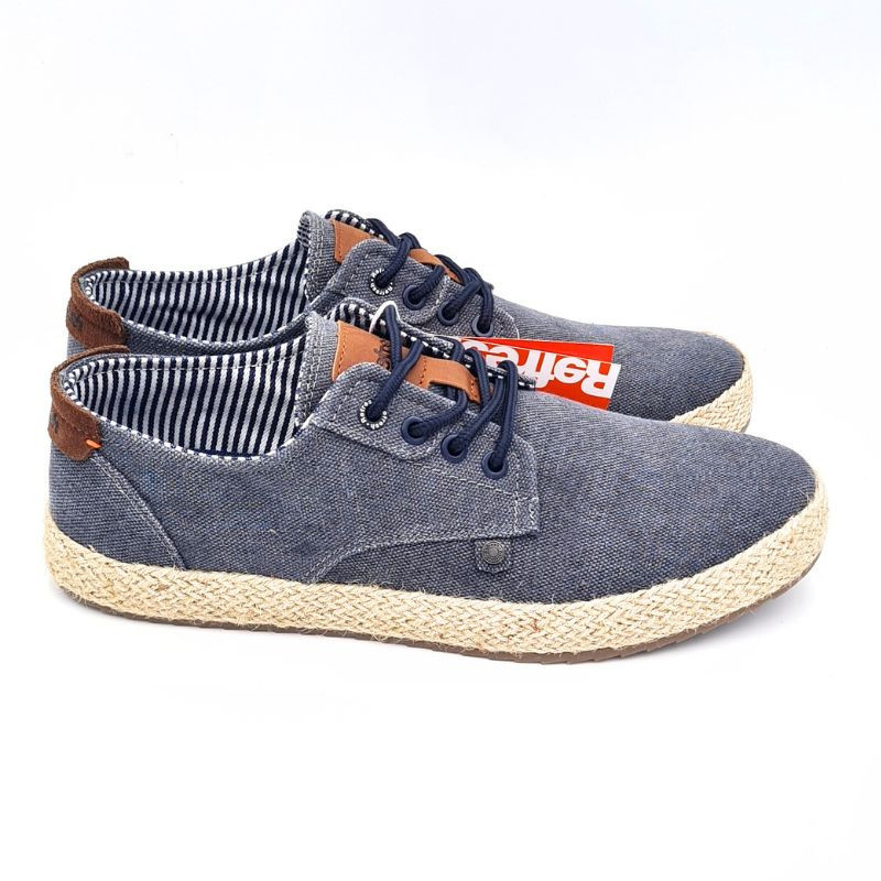 Zapatilla lona de hombre casual ajuste cordones color azul beige. Refresh