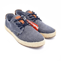 Zapatilla lona de hombre casual ajuste cordones color azul beige. Refresh