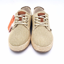 Zapatilla lona de hombre casual ajuste cordones color azul beige. Refresh